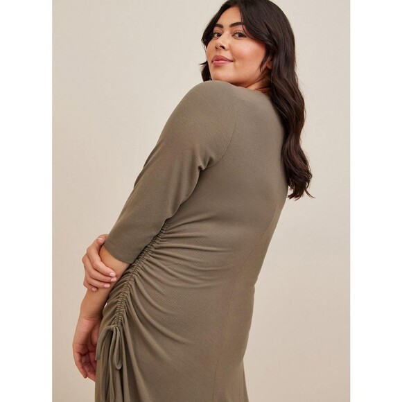 NWT Torrid 4 Dusty Olive Midi Rib Knit Asymmetrical Long Sleeve Dress Size 26 - Picture 3 of 7